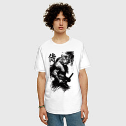 Футболка оверсайз мужская Tiger samurai - hieroglyph - art, цвет: белый — фото 2