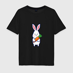Футболка оверсайз мужская Милый заяц с морковью, цвет: черный