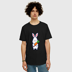 Футболка оверсайз мужская Милый заяц с морковью, цвет: черный — фото 2