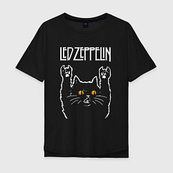 Футболка оверсайз мужская Led Zeppelin rock cat, цвет: черный