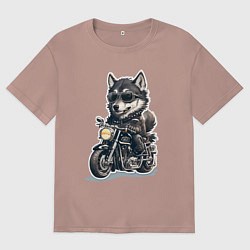Футболка оверсайз мужская Волчья сила на двух колесах, цвет: пыльно-розовый