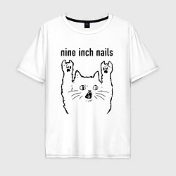 Футболка оверсайз мужская Nine Inch Nails - rock cat, цвет: белый