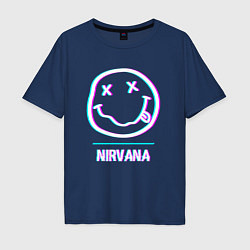 Футболка оверсайз мужская Nirvana glitch rock, цвет: тёмно-синий
