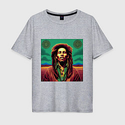 Футболка оверсайз мужская Digital Art Bob Marley in the field, цвет: меланж