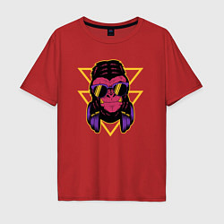 Футболка оверсайз мужская Крутая горилла в очках с наушниками, цвет: красный