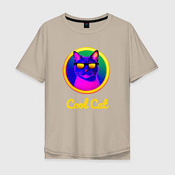Футболка оверсайз мужская Крутой кот в очках, цвет: миндальный