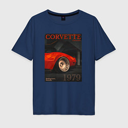 Футболка оверсайз мужская Обложка журнала Chevrolet Corvette C3, цвет: тёмно-синий