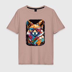 Футболка оверсайз мужская Abstract Colorful Fox, цвет: пыльно-розовый