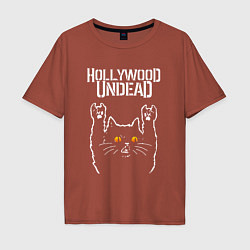 Футболка оверсайз мужская Hollywood Undead rock cat, цвет: кирпичный