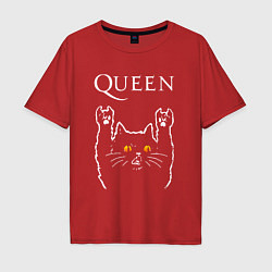 Футболка оверсайз мужская Queen rock cat, цвет: красный