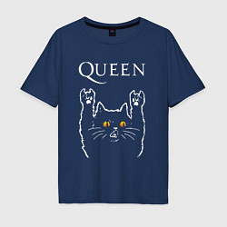 Футболка оверсайз мужская Queen rock cat, цвет: тёмно-синий