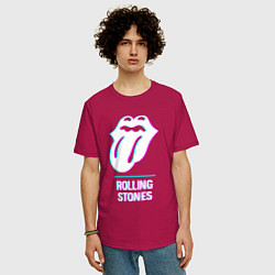 Футболка оверсайз мужская Rolling Stones glitch rock, цвет: маджента — фото 2