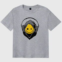Футболка оверсайз мужская Смайлик в наушниках smiley face in headphones, цвет: меланж
