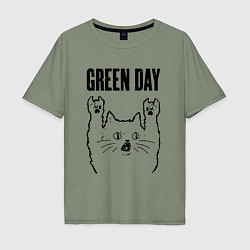 Футболка оверсайз мужская Green Day - rock cat, цвет: авокадо