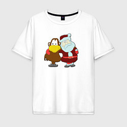 Футболка оверсайз мужская Monkey Chi and Santa Claus, цвет: белый