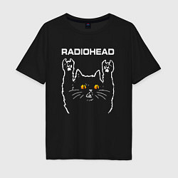 Футболка оверсайз мужская Radiohead rock cat, цвет: черный