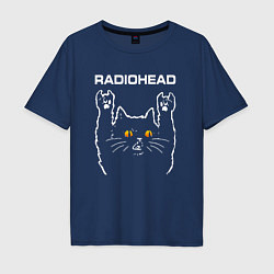 Футболка оверсайз мужская Radiohead rock cat, цвет: тёмно-синий