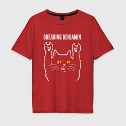 Футболка оверсайз мужская Breaking Benjamin rock cat, цвет: красный