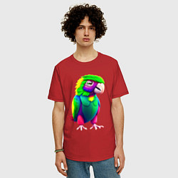 Футболка оверсайз мужская Мультяшный попугай, цвет: красный — фото 2
