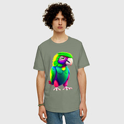 Футболка оверсайз мужская Мультяшный попугай, цвет: авокадо — фото 2