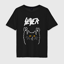 Футболка оверсайз мужская Slayer rock cat, цвет: черный