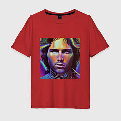 Мужская футболка оверсайз Jim Morrison neon portrait art