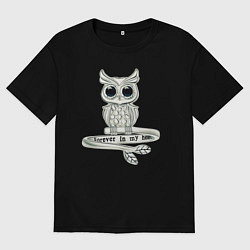 Футболка оверсайз мужская Серебряная сова на кольце, цвет: черный