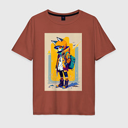 Футболка оверсайз мужская Fox cub - urban style - neural network, цвет: кирпичный