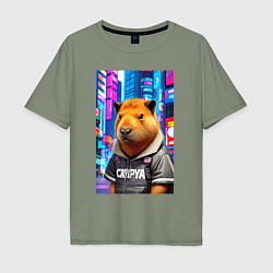 Футболка оверсайз мужская Cool capybara - urban style - neural network, цвет: авокадо