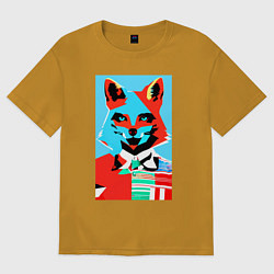 Футболка оверсайз мужская Морда лисы - поп-арт - нейросеть, цвет: горчичный
