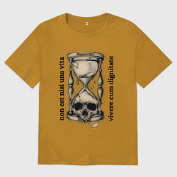 Футболка оверсайз мужская Песочные часы с черепом, цвет: горчичный