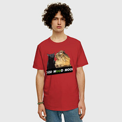 Футболка оверсайз мужская Черный и рыжий кот - Mood, цвет: красный — фото 2