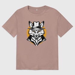 Футболка оверсайз мужская Лис в шляпе Дикий Запад, цвет: пыльно-розовый