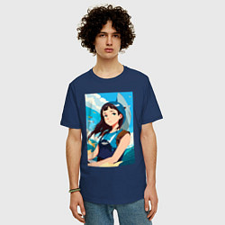 Футболка оверсайз мужская Девочка и океан, цвет: тёмно-синий — фото 2