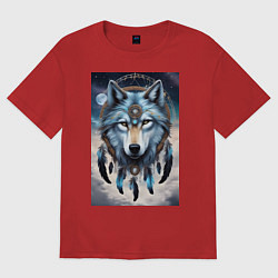 Мужская футболка оверсайз Шаман волк