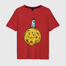 Футболка оверсайз мужская Ракета на луне, цвет: красный