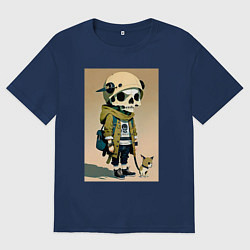 Футболка оверсайз мужская Прикольный скелетик выгуливает Чихуахуа, цвет: тёмно-синий