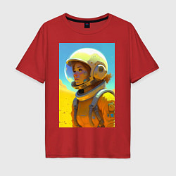 Футболка оверсайз мужская Девушка-астронавт - нейросеть, цвет: красный