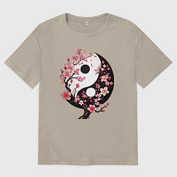 Футболка оверсайз мужская Скура с инь и янь, цвет: миндальный