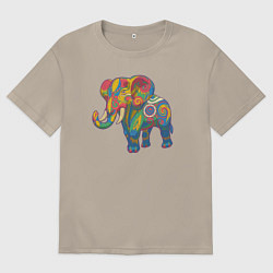 Футболка оверсайз мужская Разноцветный слоник, цвет: миндальный