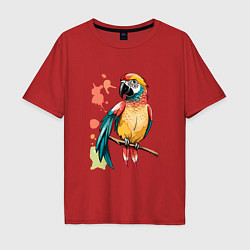 Футболка оверсайз мужская Попугай в брызгах краски, цвет: красный