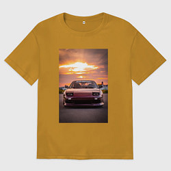 Футболка оверсайз мужская Авто в багровом закате, цвет: горчичный