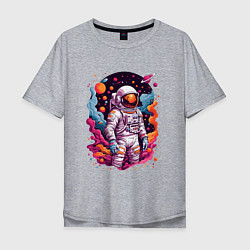 Футболка оверсайз мужская Космонавт в открытом космосе среди планет, цвет: меланж