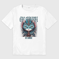 Футболка оверсайз мужская С котиком самураем, цвет: белый