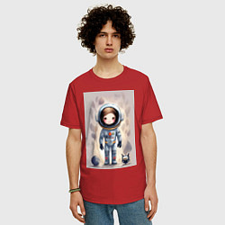 Футболка оверсайз мужская Милый маленький космонавт - нейросеть, цвет: красный — фото 2