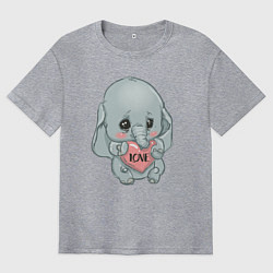 Футболка оверсайз мужская Слоник с сердцем, цвет: меланж