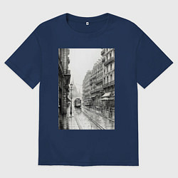 Футболка оверсайз мужская Черно-белый париж, цвет: тёмно-синий