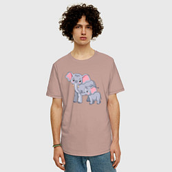 Футболка оверсайз мужская Elephants family, цвет: пыльно-розовый — фото 2