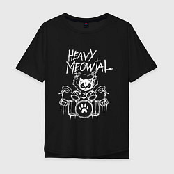 Футболка оверсайз мужская Heavy Meowtal - кошачья музыка, цвет: черный