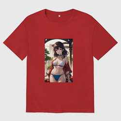 Футболка оверсайз мужская Девушка в аниме стиле, цвет: красный